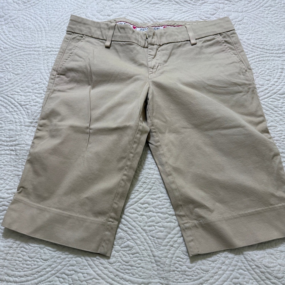Juicy Couture Chino Bermuda Shorts Womens 4 Tan Khaki Stretch Cotton 20431